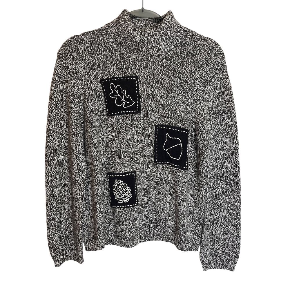 Vintage Casual Corner Annex Leaf Acorn Embroidered Turtleneck Sweater Sz Large